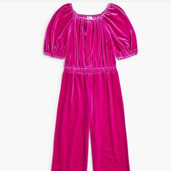 Crewcuts ce417 Girls' velvet jumpsuit in Brilliant Berry NWT size 8 - Picture 1 of 8